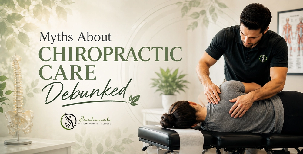 Myths About Chiropractic Care Debunked Chiropractor provides chiropractic care to a patient while addressing common myths and misconceptions about chiropractic treatment.